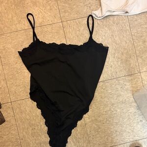 Black Lace Trim Bodysuit